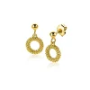 Clearance Zinzi 14mm gold plated zilveren oorstekers met open rondje van 8,5mm voorzien van een bolstructuur ZIO2704G