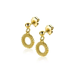 Clearance Zinzi 14mm gold plated zilveren oorstekers met open rondje van 8,5mm voorzien van een bolstructuur ZIO2704G