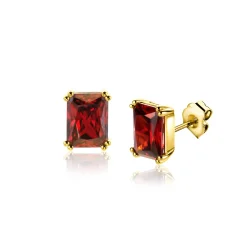 Outlet Zinzi 9mm gold plated zilveren oorknoppen met een rechthoekige rood granaat kleursteen in vierpoots-zetting ZIO2392R