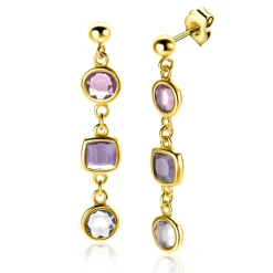 Clearance Zinzi 40mm gold plated zilveren oorsieraden rond vierkant paars en witgrijs ZIO2525G