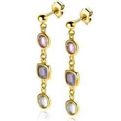 Clearance Zinzi 40mm gold plated zilveren oorsieraden rond vierkant paars en witgrijs ZIO2525G