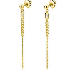 Clearance Zinzi 56mm gold plated zilveren oorstekers met gourmet schakels en rechthoekige zetting met witte zirconia ZIO2410