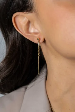 Clearance Zinzi 56mm gold plated zilveren oorstekers met gourmet schakels en rechthoekige zetting met witte zirconia ZIO2410