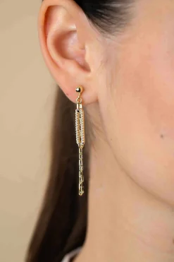 Outlet Zinzi 60mm gold plated zilveren oorstekers met paperclip ketting en open ovale vorm bezet met witte zirconia's ZIO2538