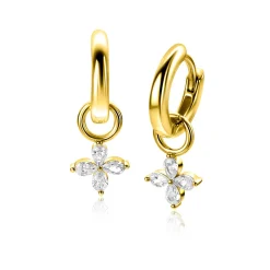 Discount Zinzi 13mm gold plated zilveren oorbedels met bloem bezet met 4 druppelvormige zirconia's ZICH2624 (zonder oorringen)