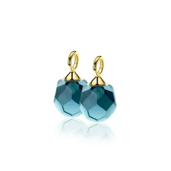 Discount Zinzi 10mm gold plated zilveren oorbedels blauwe bead 10mm ZICH266BG (zonder oorringen)