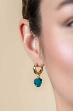 Discount Zinzi 10mm gold plated zilveren oorbedels blauwe bead 10mm ZICH266BG (zonder oorringen)