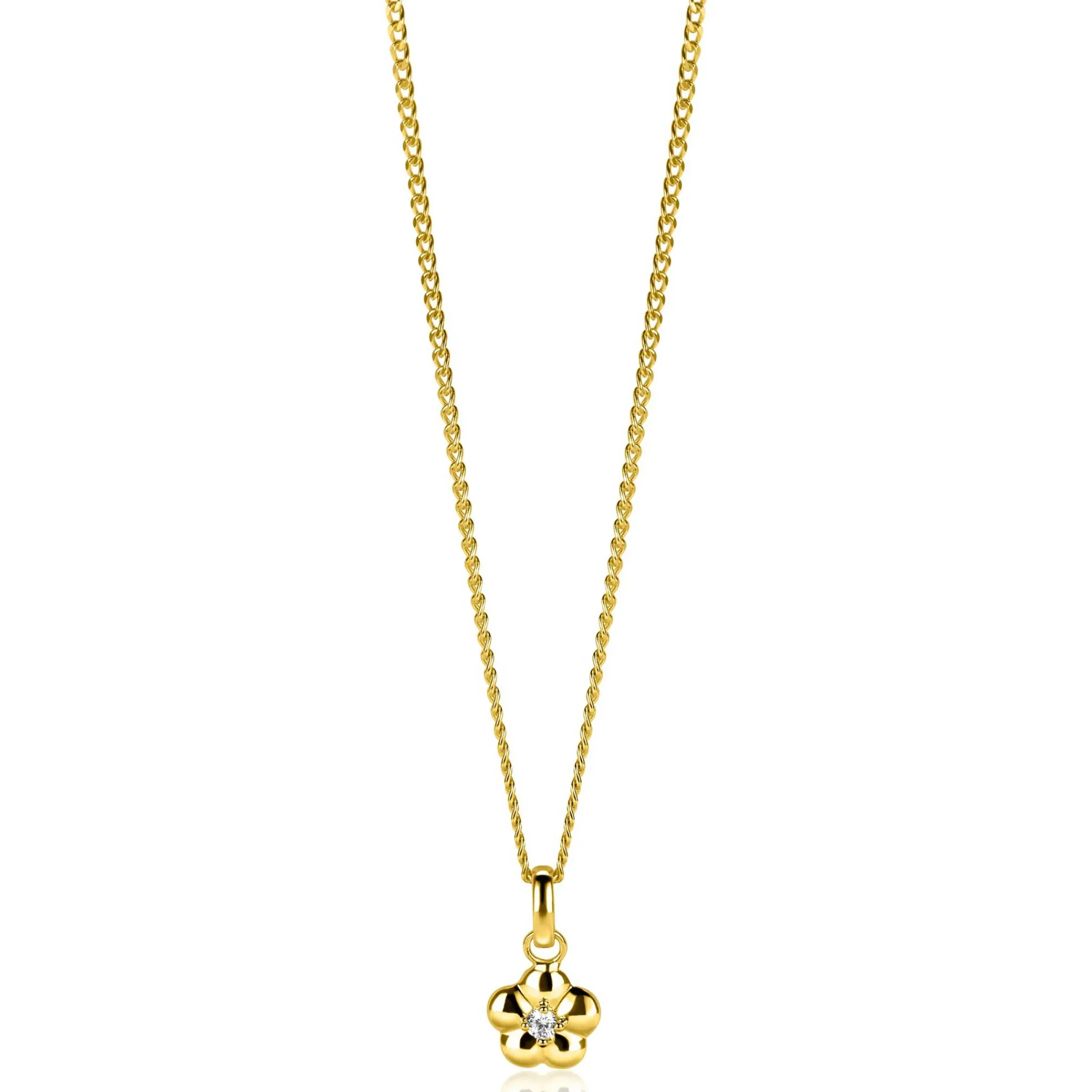 Sale Zinzi 16mm gold plated zilveren bloem hanger, bezet met witte zirconia ZIH2620 (zonder collier)