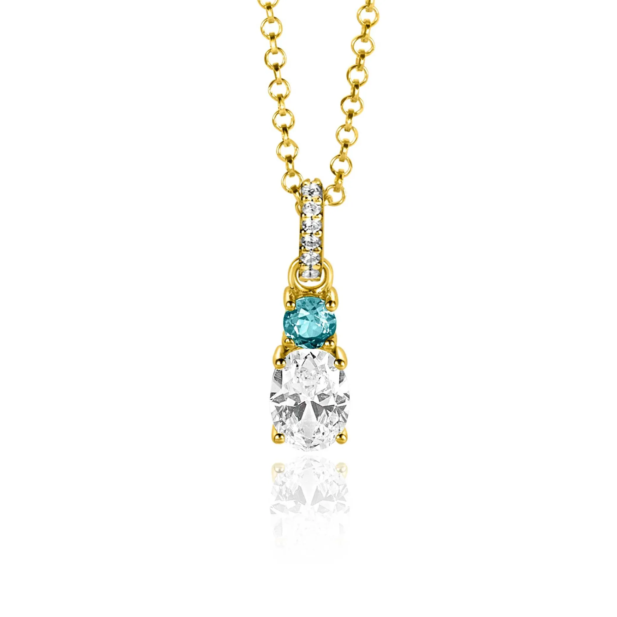 Discount Zinzi 19mm gold plated zilveren hanger blauw wit met luxe hangoog ZIH2438 (zonder collier)
