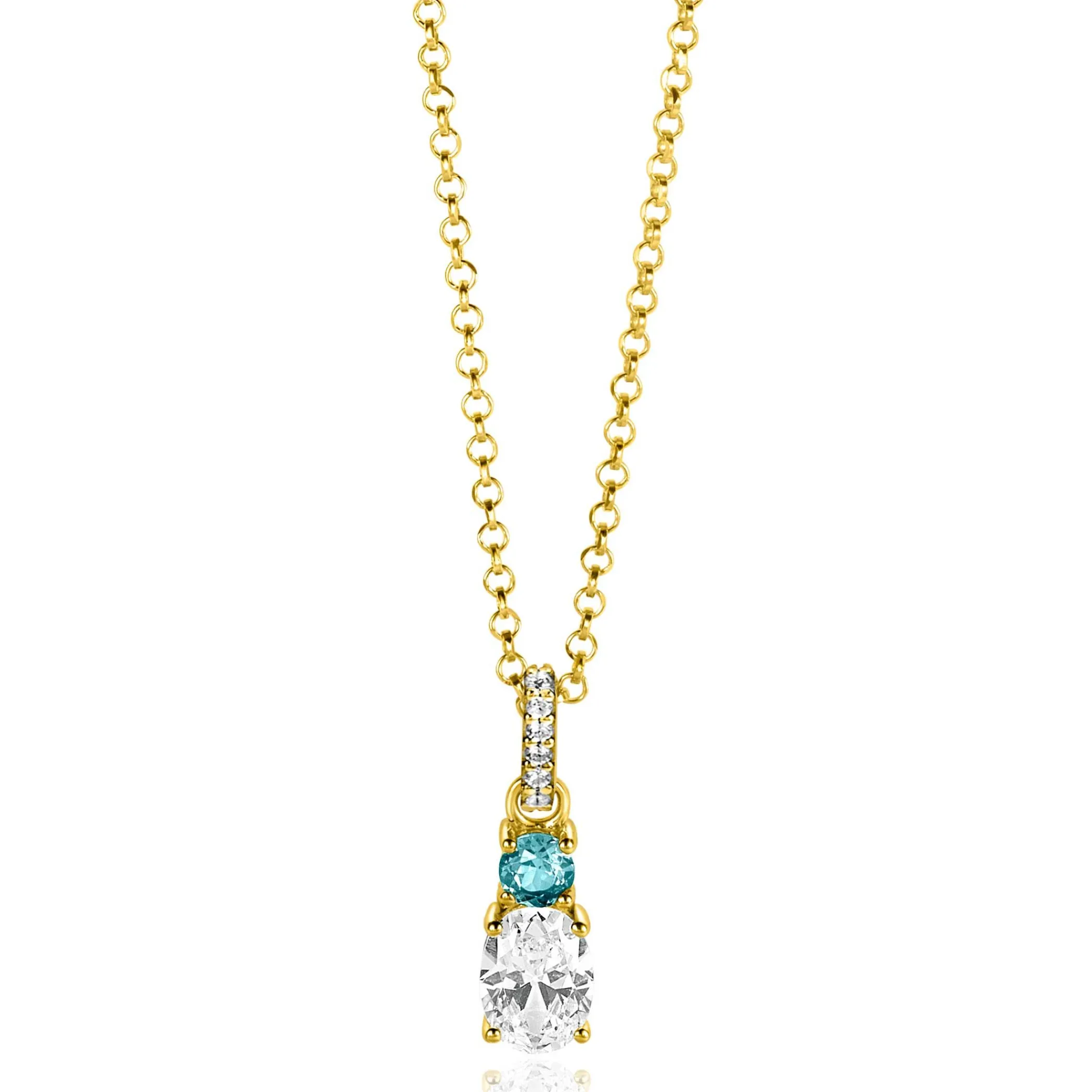 Discount Zinzi 19mm gold plated zilveren hanger blauw wit met luxe hangoog ZIH2438 (zonder collier)