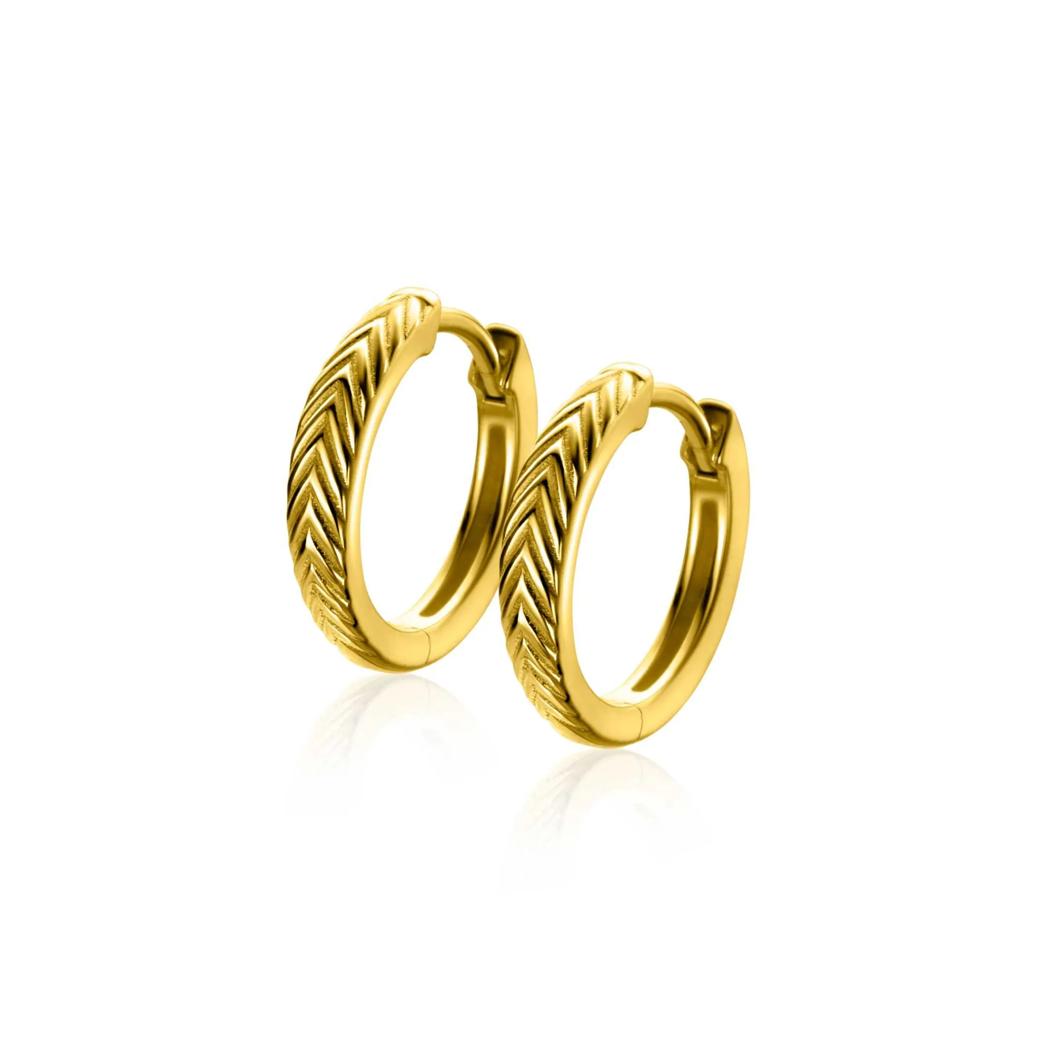 New Zinzi 15mm gold plated zilveren oorringen met veertjesmotief 3mm breed en luxe klapsluiting ZIO2644G