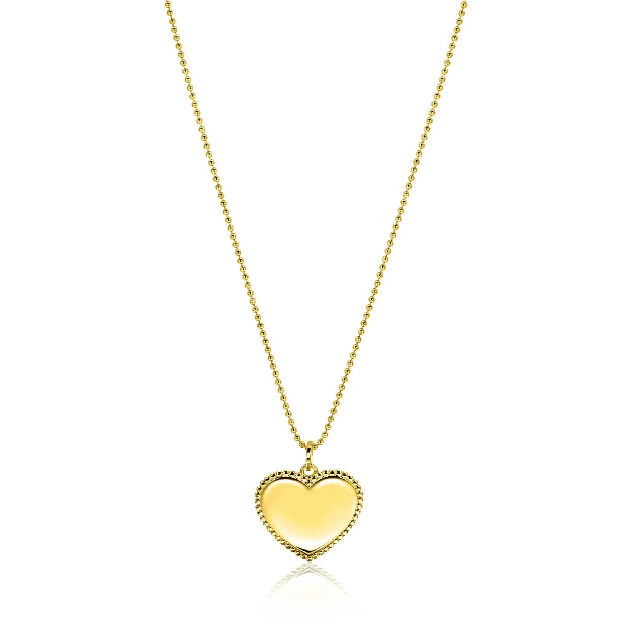Outlet Zinzi 23mm gold plated zilveren hanger hart met parelrand voor gravure ZIH2654G (zonder collier)