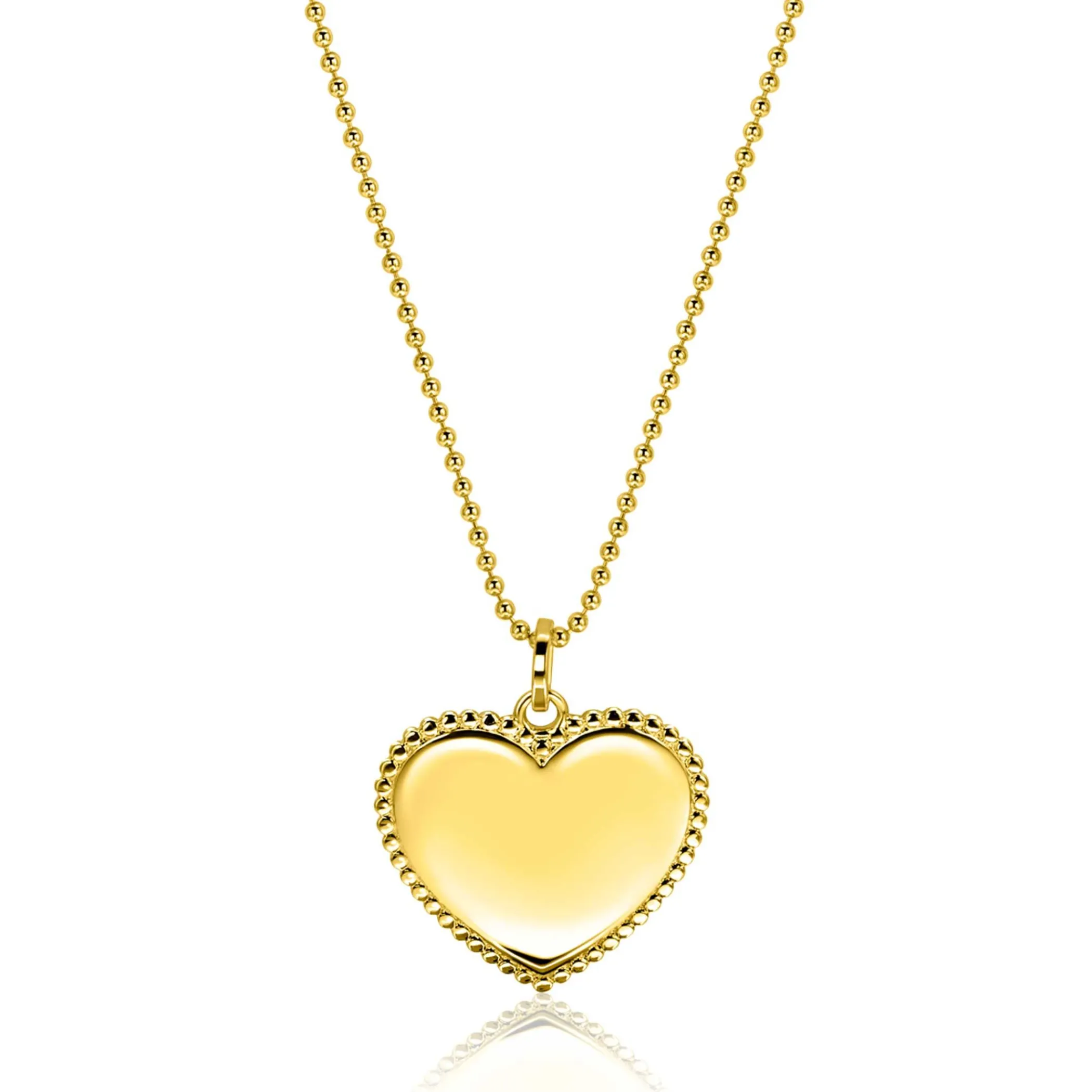 Outlet Zinzi 23mm gold plated zilveren hanger hart met parelrand voor gravure ZIH2654G (zonder collier)
