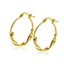 Hot Zinzi 27mm gold plated zilveren oorringen met een trendy combinatie van een gladde en gedraaide buis 27x3mm ZIO2482G