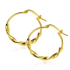 Hot Zinzi 27mm gold plated zilveren oorringen met een trendy combinatie van een gladde en gedraaide buis 27x3mm ZIO2482G