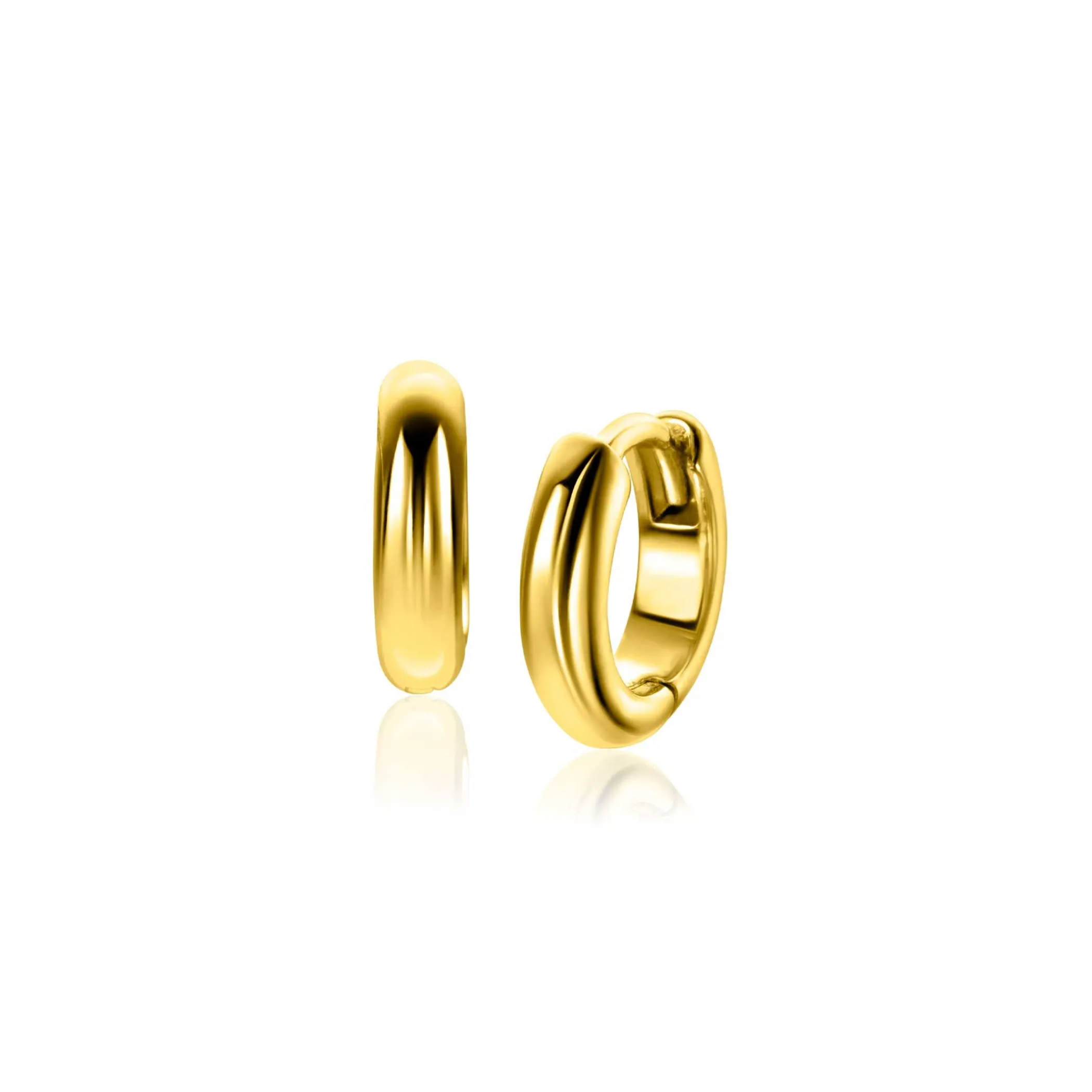 Zinzi 12,5mm gold plated zilveren gladde oorringen met ronde buis 3mm met luxe klapsluiting ZIO2600G