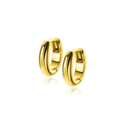 Zinzi 12,5mm gold plated zilveren gladde oorringen met ronde buis 3mm met luxe klapsluiting ZIO2600G