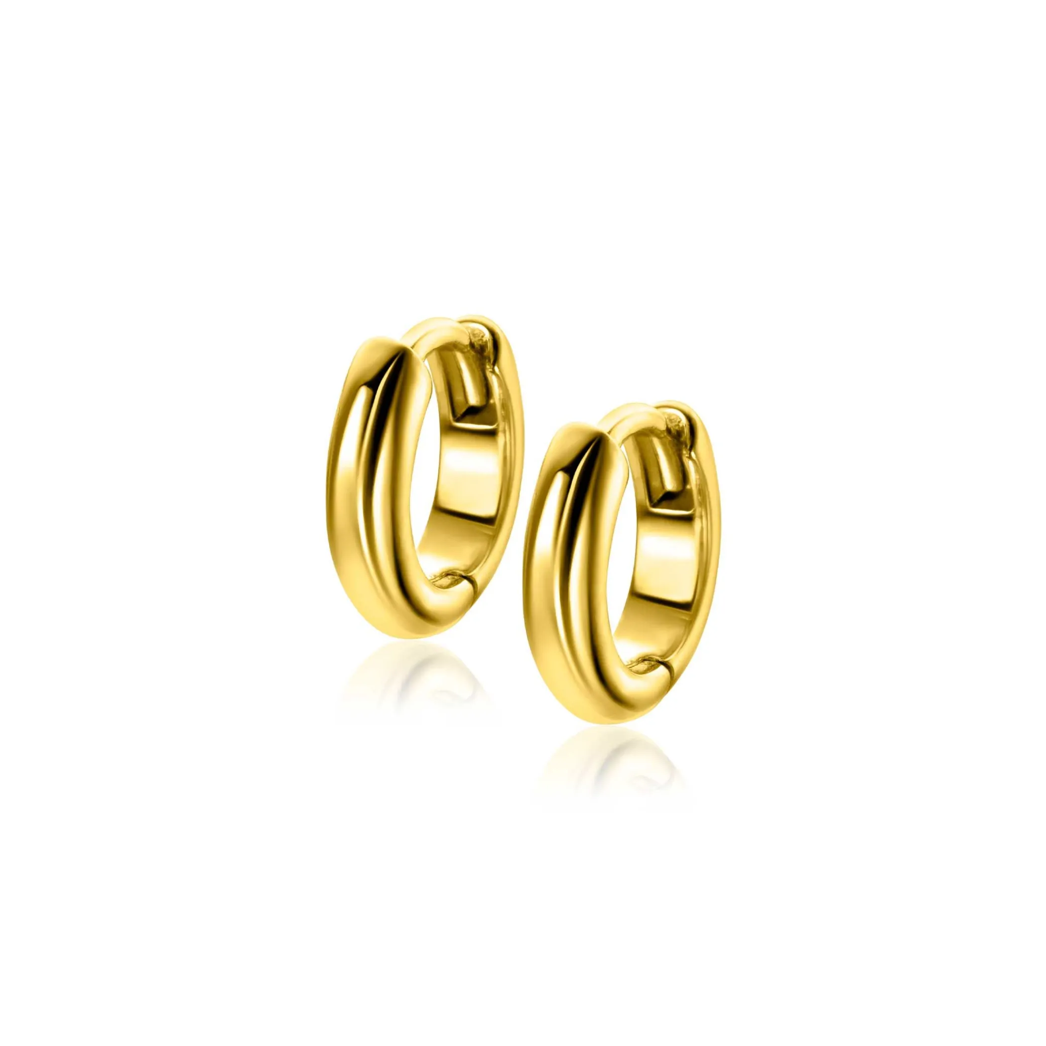 Zinzi 12,5mm gold plated zilveren gladde oorringen met ronde buis 3mm met luxe klapsluiting ZIO2600G