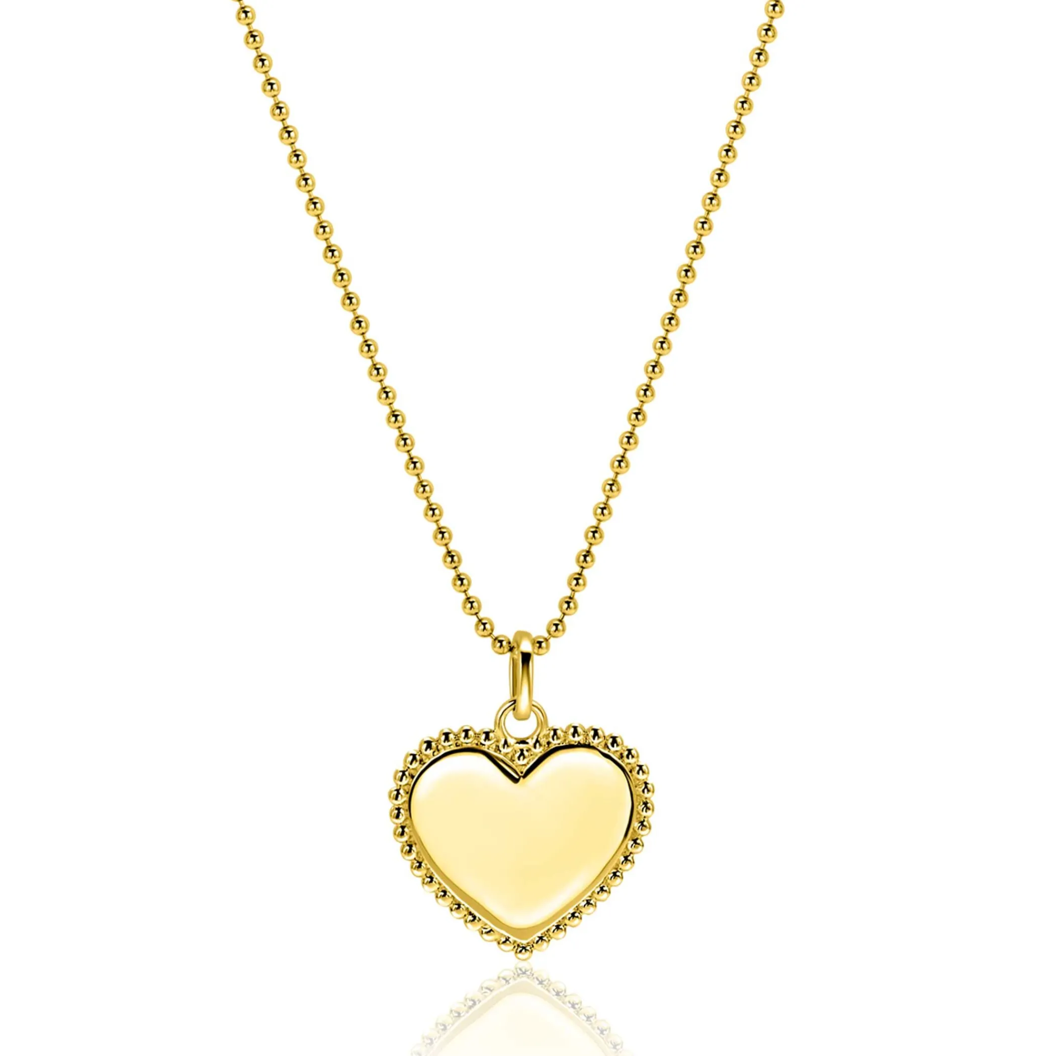 Clearance Zinzi 21mm gold plated zilveren hanger hart met parelrand voor gravure ZIH2653G (zonder collier)