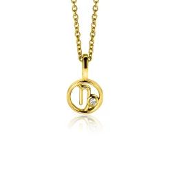 Discount Zinzi 9mm gold plated zilveren Steenbok sterrenbeeldhanger bezet met witte zirconia ZIHY-STE (zonder collier)