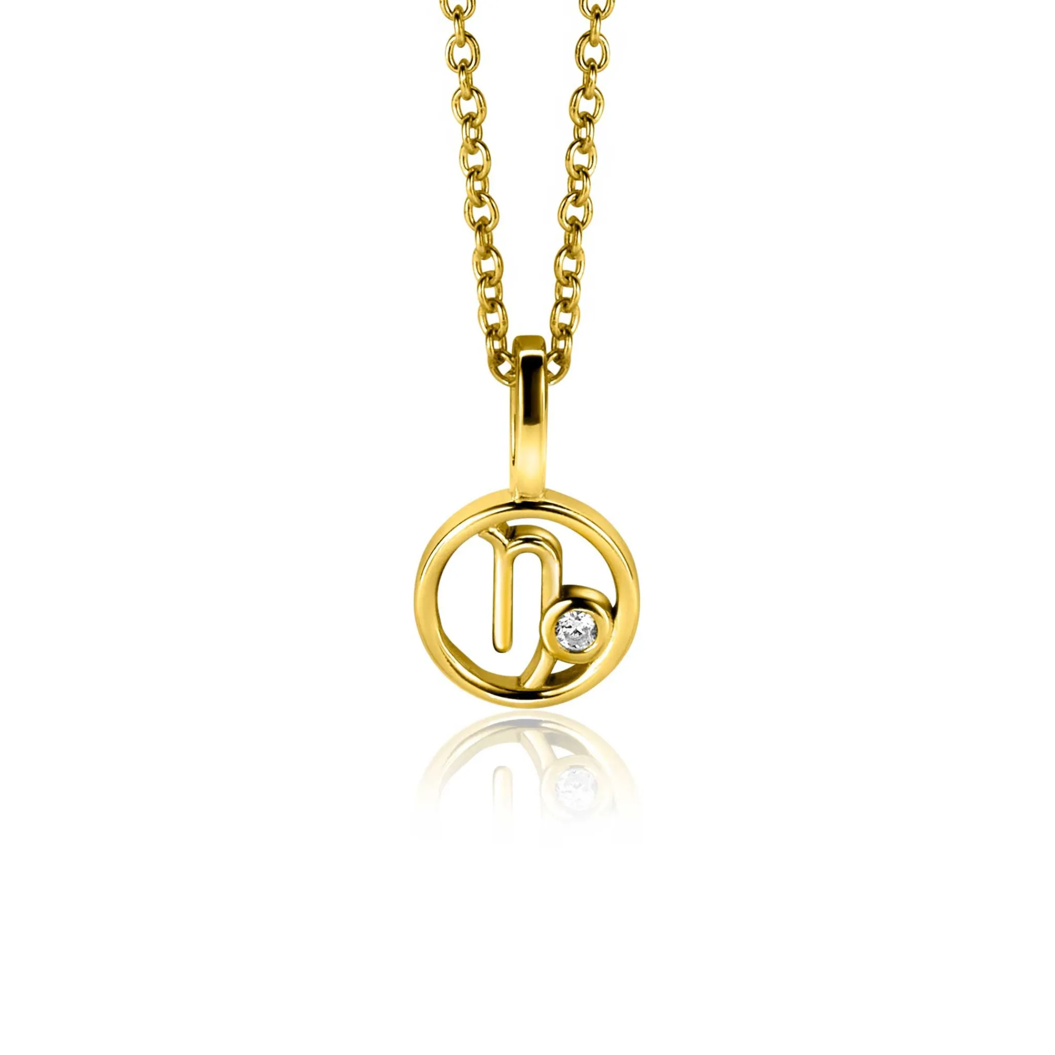 Discount Zinzi 9mm gold plated zilveren Steenbok sterrenbeeldhanger bezet met witte zirconia ZIHY-STE (zonder collier)