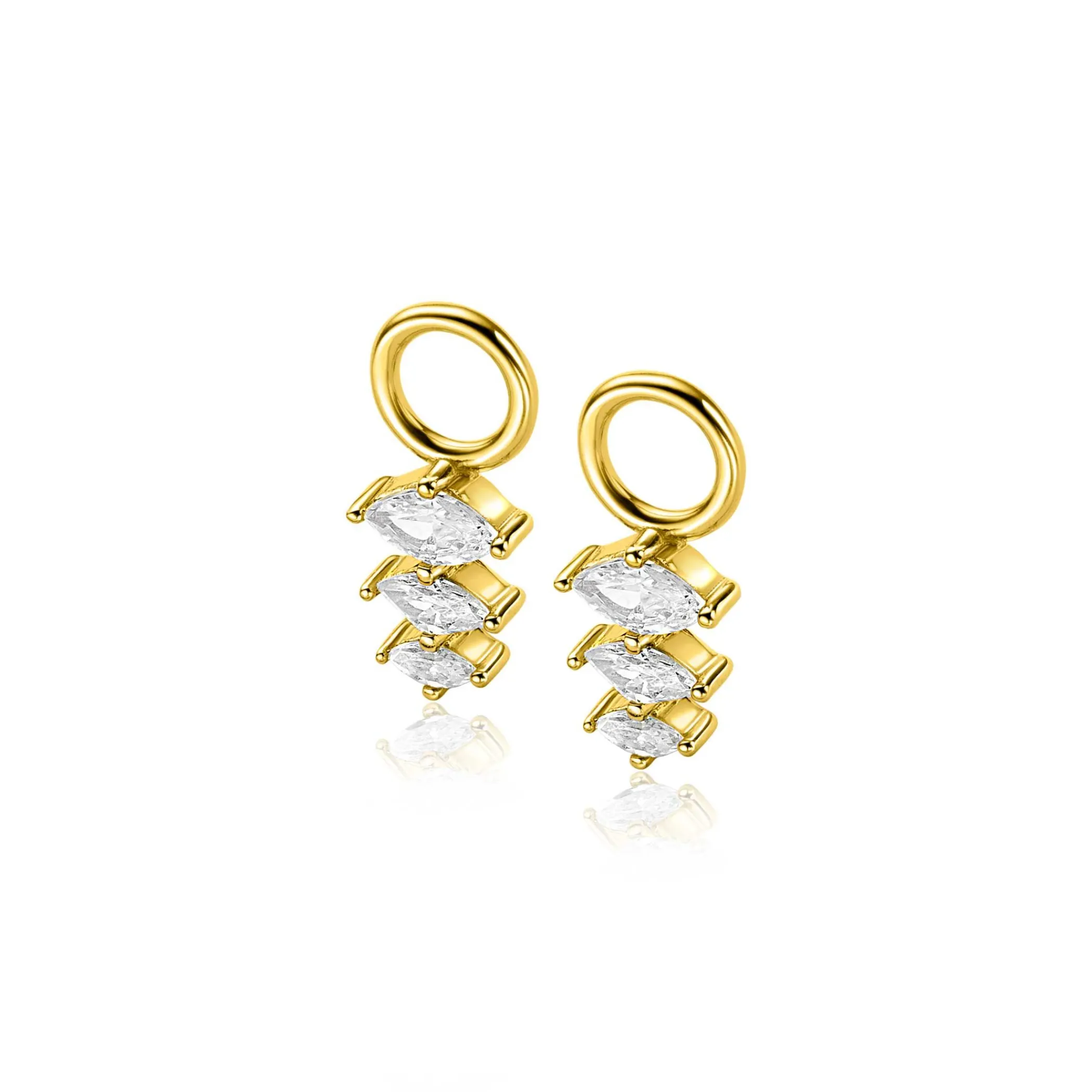 Discount Zinzi 13mm gold plated zilveren oorbedels met drie peervormige zettingen in aflopende grootte, bezet met witte zirconia's ZICH2631 (zonder oorringen)