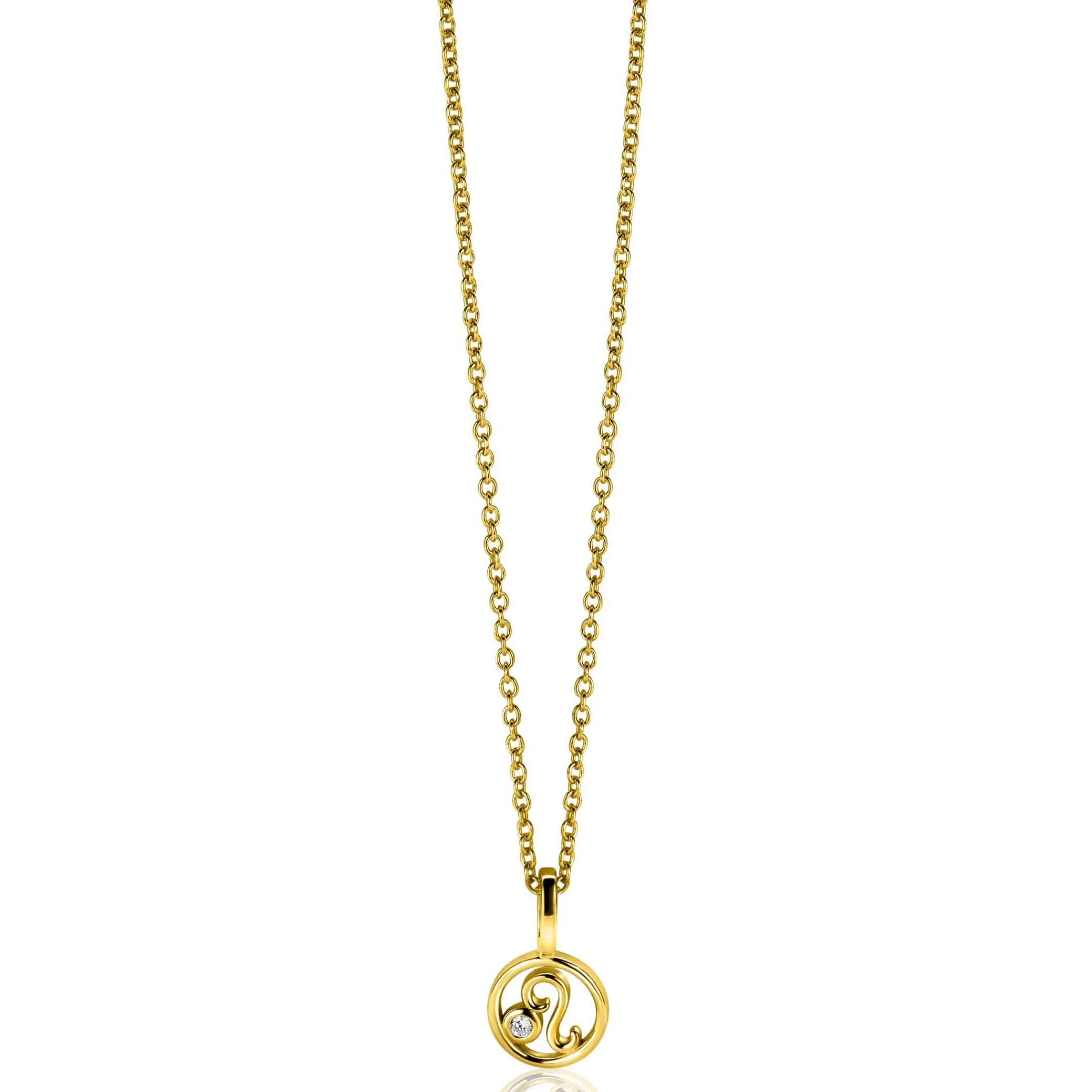 Online Zinzi 9mm gold plated zilveren Leeuw sterrenbeeldhanger bezet met witte zirconia ZIHY-LEE (zonder collier)