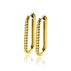 Sale Zinzi 28mm gold plated zilveren oorringen in ovale vorm met gedraaide buis en luxe klapsluiting ZIO2693G