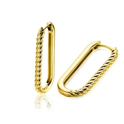Sale Zinzi 28mm gold plated zilveren oorringen in ovale vorm met gedraaide buis en luxe klapsluiting ZIO2693G