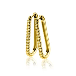 Sale Zinzi 28mm gold plated zilveren oorringen in ovale vorm met gedraaide buis en luxe klapsluiting ZIO2693G