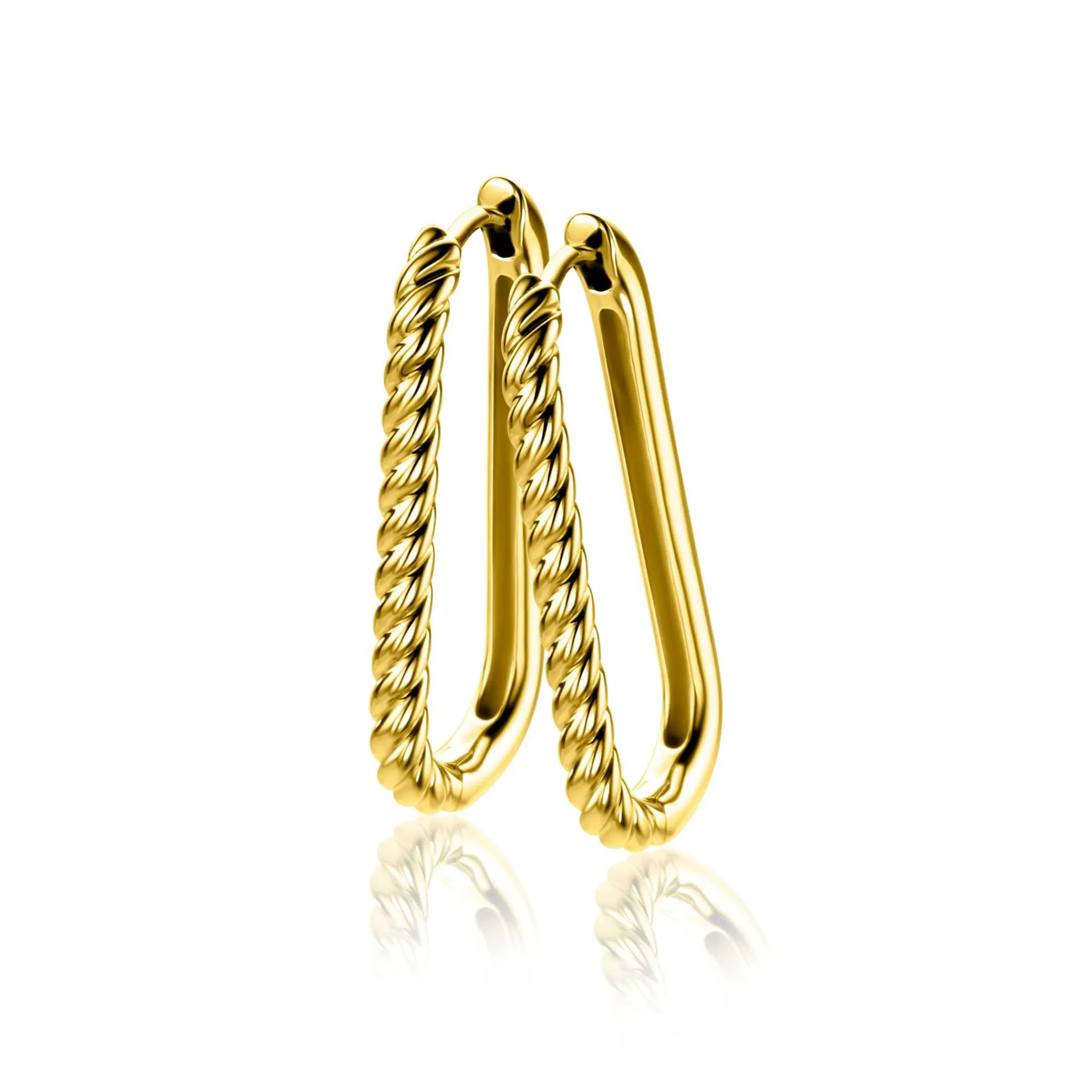 Sale Zinzi 28mm gold plated zilveren oorringen in ovale vorm met gedraaide buis en luxe klapsluiting ZIO2693G