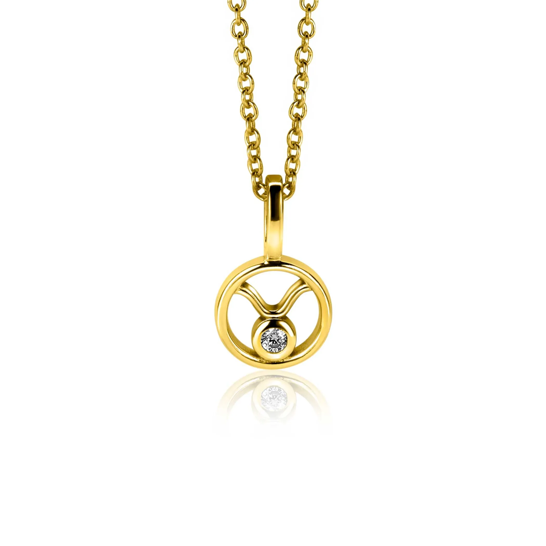 New Zinzi 9mm gold plated zilveren Stier sterrenbeeldhanger bezet met witte zirconia ZIHY-STI (zonder collier)