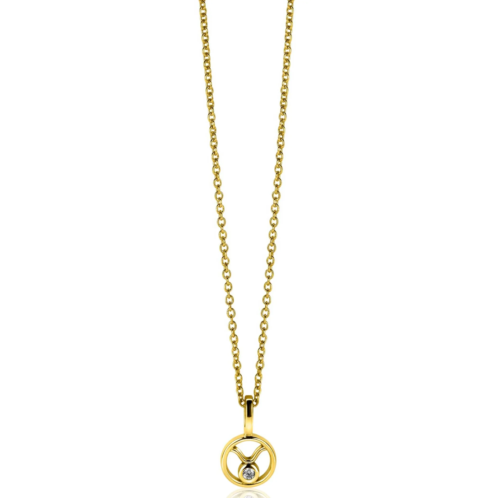 New Zinzi 9mm gold plated zilveren Stier sterrenbeeldhanger bezet met witte zirconia ZIHY-STI (zonder collier)
