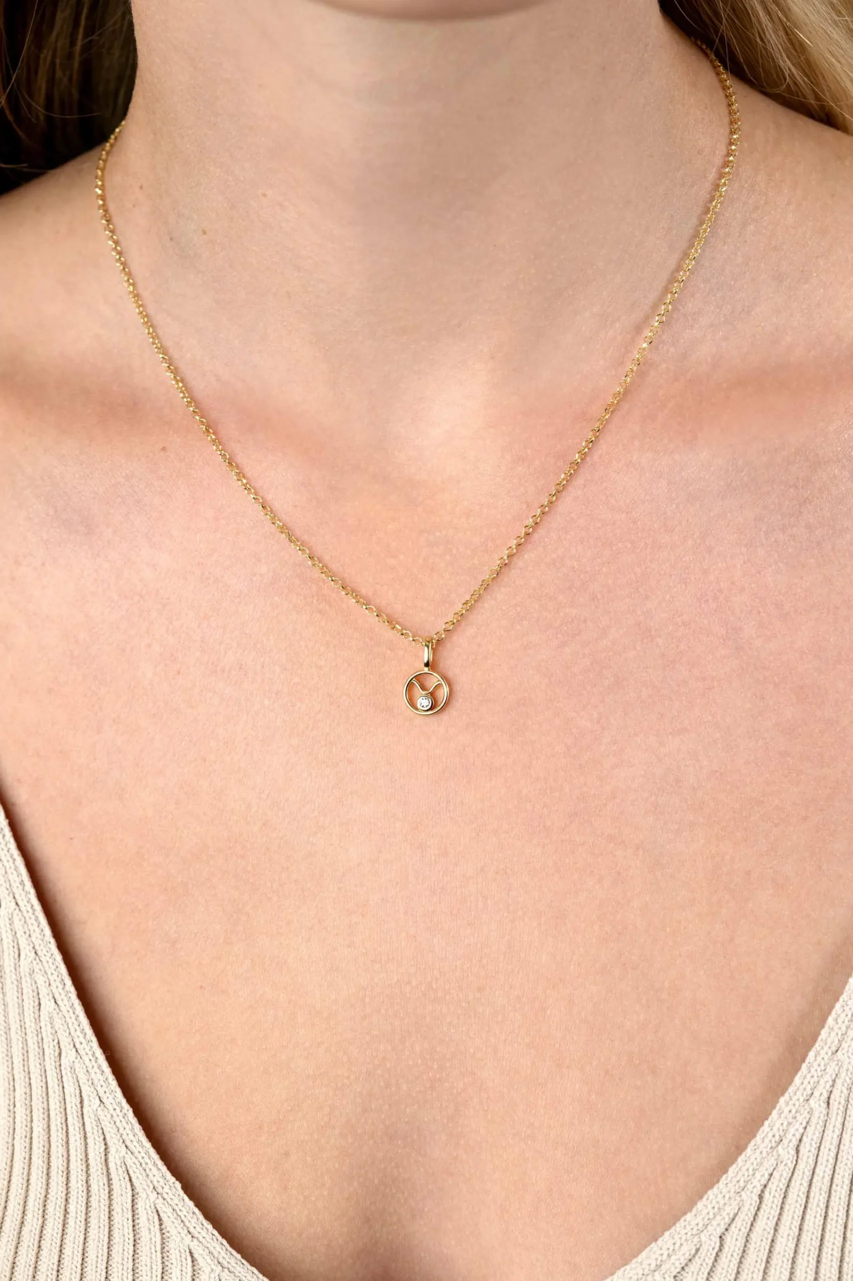 New Zinzi 9mm gold plated zilveren Stier sterrenbeeldhanger bezet met witte zirconia ZIHY-STI (zonder collier)
