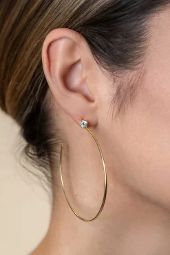 Sale Zinzi 55mm gold plated zilveren oorstekers 5mm witte zirconia met halve oorringen 55mm en 1,5mm buisdikte ZIO2574Y