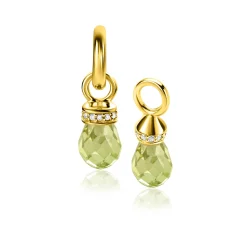 Zinzi 17mm gold plated zilveren oorbedels in peervorm groen peridot en witte zirconia's ZICH2429 (zonder oorringen)