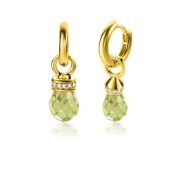 Zinzi 17mm gold plated zilveren oorbedels in peervorm groen peridot en witte zirconia's ZICH2429 (zonder oorringen)