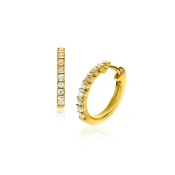 Discount Zinzi 15mm gold plated zilveren oorringen bezet met champagne, peridot en witte zirconia's met luxe klapsluiting ZIO2612