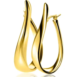 Clearance Zinzi 49mm gold plated zilveren grote oorringen in organische vorm met een speelse twist en handige bovensluiting ZIO2675G