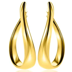 Clearance Zinzi 49mm gold plated zilveren grote oorringen in organische vorm met een speelse twist en handige bovensluiting ZIO2675G