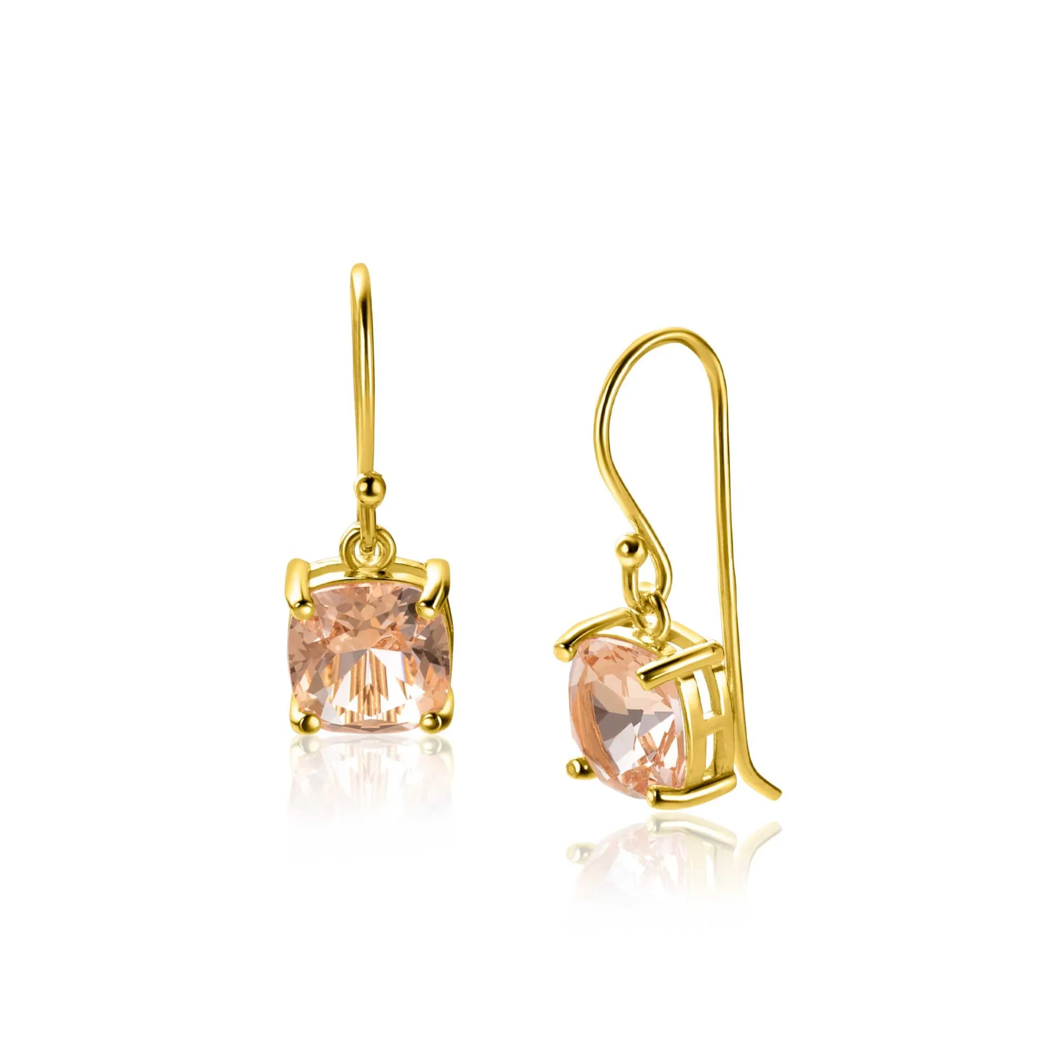 Clearance Zinzi 24mm gold plated zilveren oorhangers met trendy vierkante kleursteen in licht roze ZIO2579