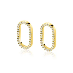 Best Zinzi 15mm gold plated zilveren oorbedels ovale vorm witte zirconia's ZICH2444 (zonder oorringen)