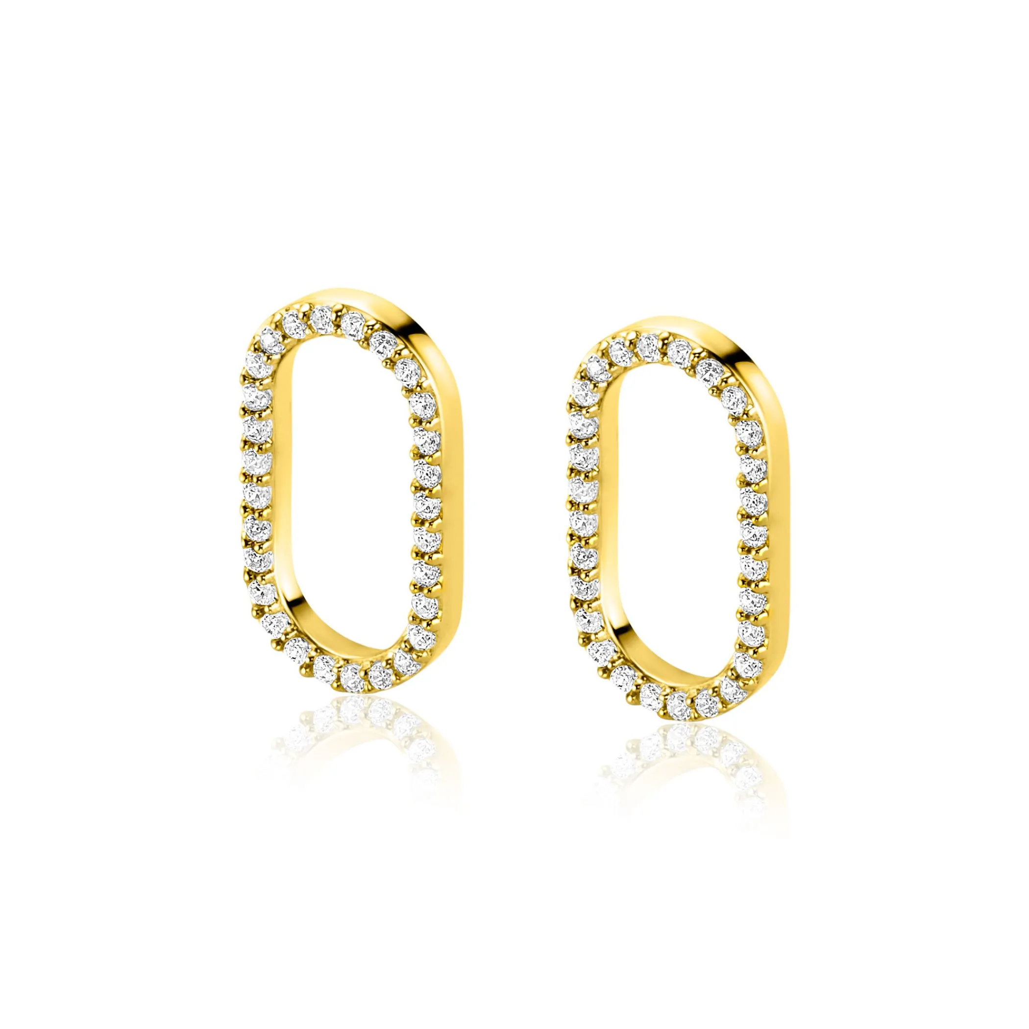 Best Zinzi 15mm gold plated zilveren oorbedels ovale vorm witte zirconia's ZICH2444 (zonder oorringen)