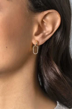 Best Zinzi 15mm gold plated zilveren oorbedels ovale vorm witte zirconia's ZICH2444 (zonder oorringen)