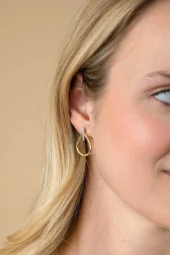 Discount Zinzi 25mm gold plated zilveren grote ovale oorstekers waarbij de top bezet is met witte zirconia's ZIO2619