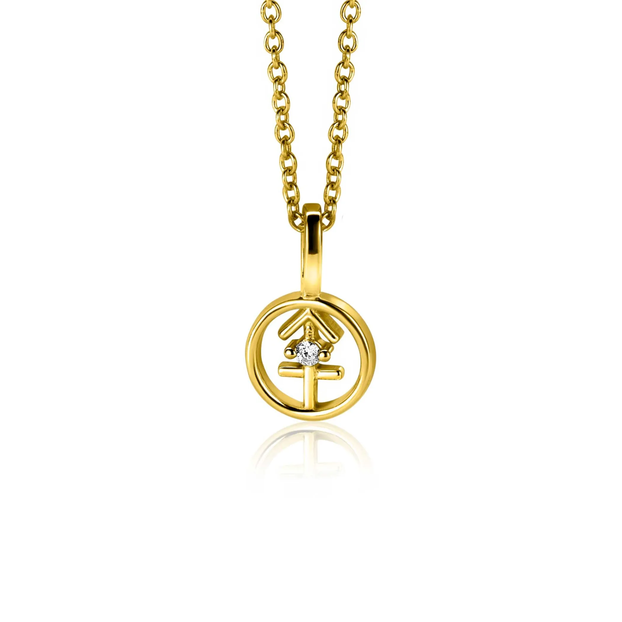 Online Zinzi 9mm gold plated zilveren Boogschutter sterrenbeeldhanger bezet met witte zirconia ZIHY-BOO (zonder collier)