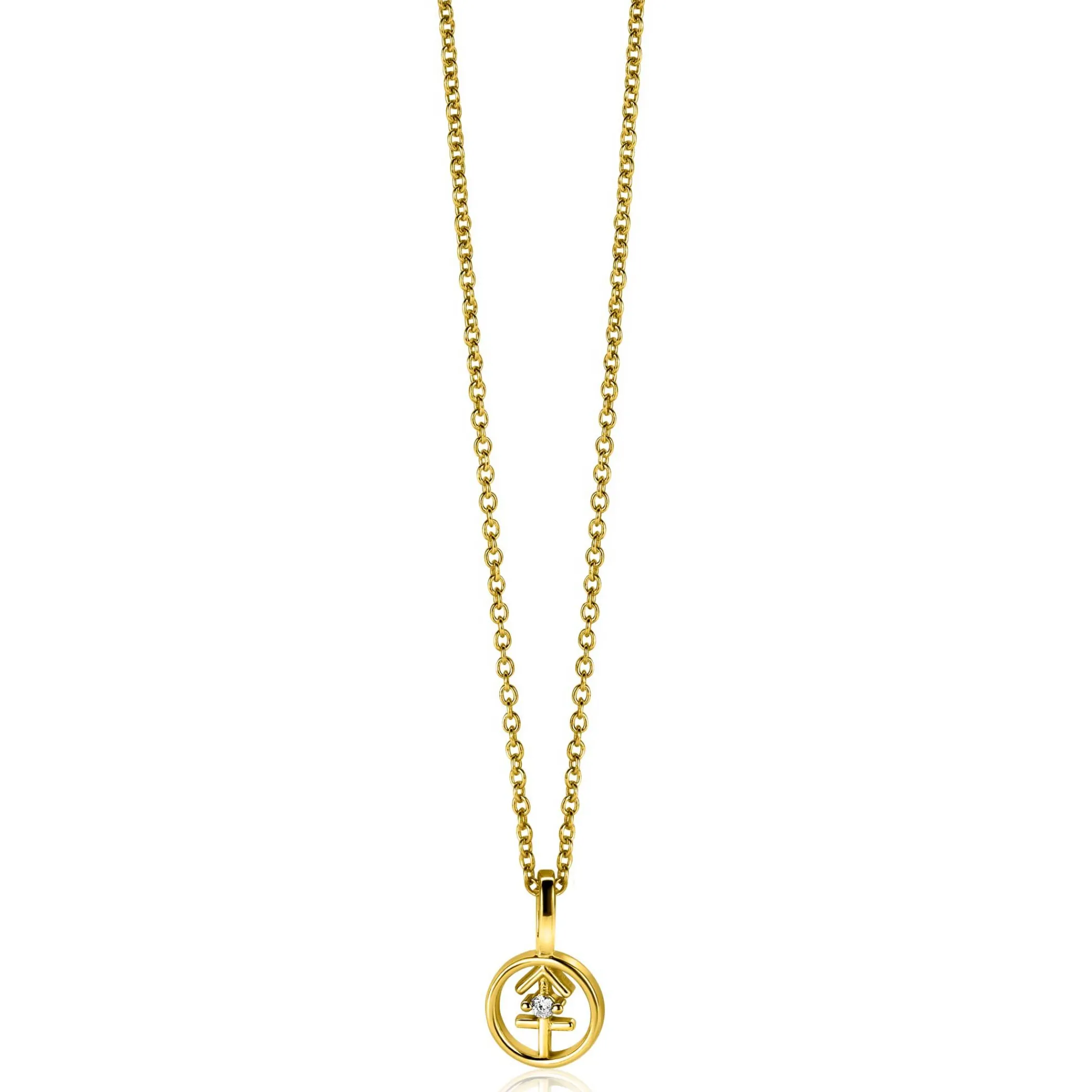 Online Zinzi 9mm gold plated zilveren Boogschutter sterrenbeeldhanger bezet met witte zirconia ZIHY-BOO (zonder collier)