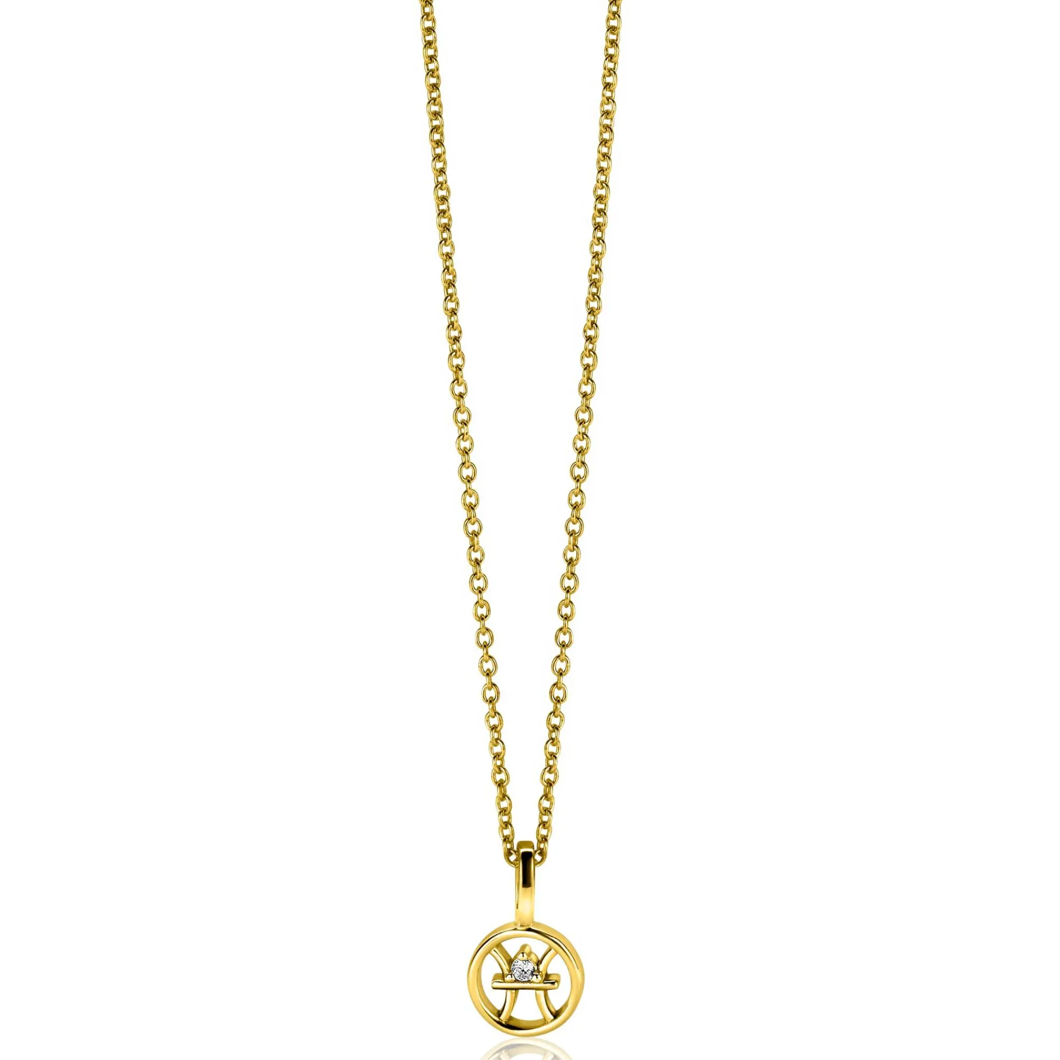 New Zinzi 9mm gold plated zilveren Vis sterrenbeeldhanger bezet met witte zirconia ZIHY-VIS (zonder collier)