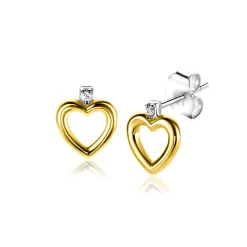 Hot Zinzi 9mm gold plated zilveren oorstekers open hartje witte zirconia ZIO2566