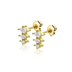 Best Zinzi 8mm gold plated zilveren oorstekers met drie peervormige zettingen in aflopende grootte, bezet met witte zirconia's ZIO2631